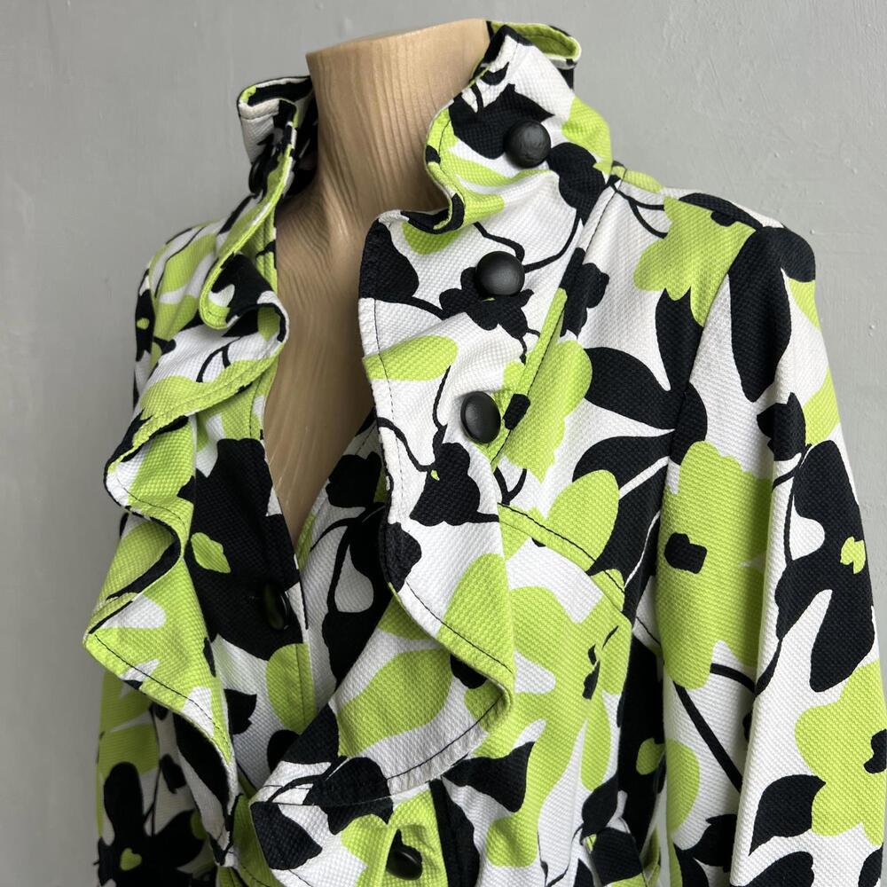 Joseph Ribkoff Women’s Floral Ruffle Jacket Coat Size 12 Green Black Y2K Artsy - Picture 11 of 15